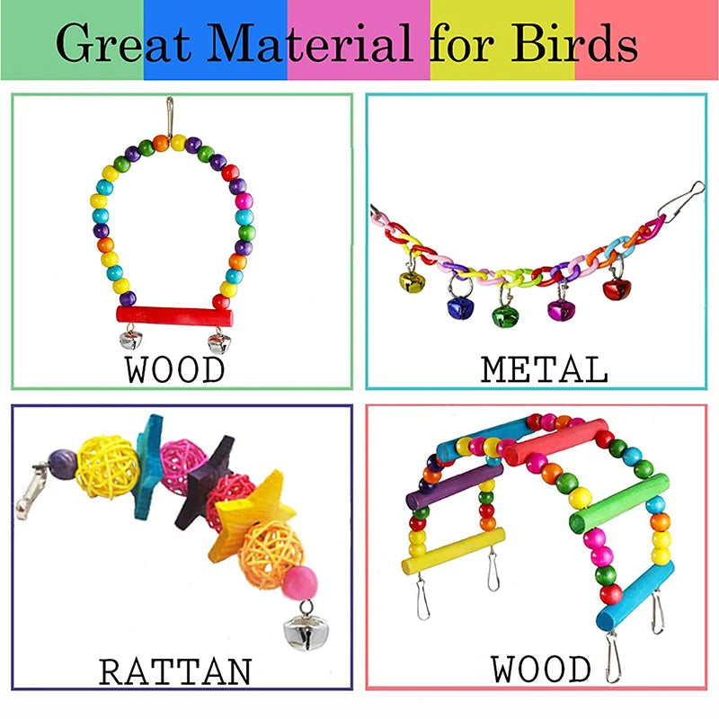 7pcs Pack Wood Parrot Toys Bird Toy Cage Bird Accessories