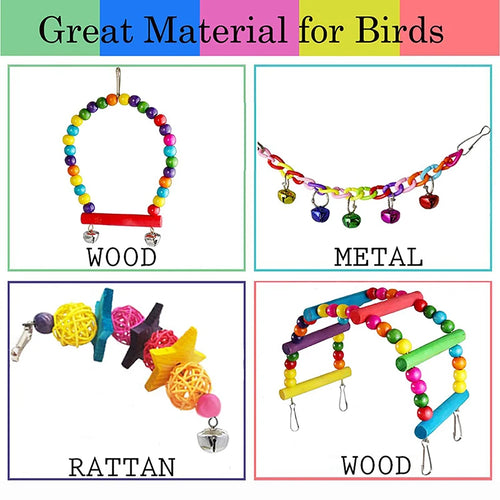7pcs Pack Wood Parrot Toys Bird Toy Cage Bird Accessories