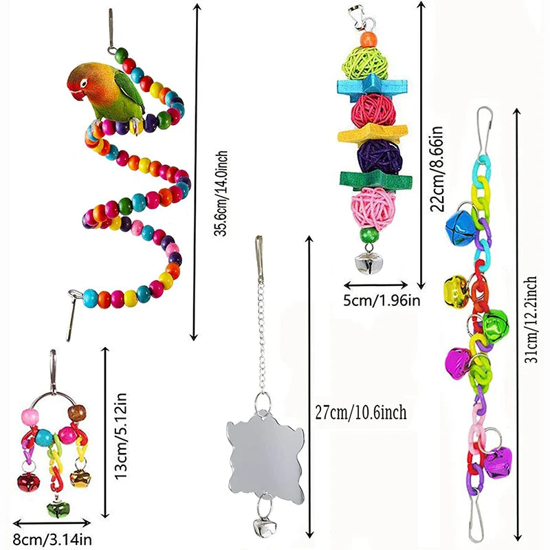 7pcs Pack Wood Parrot Toys Bird Toy Cage Bird Accessories