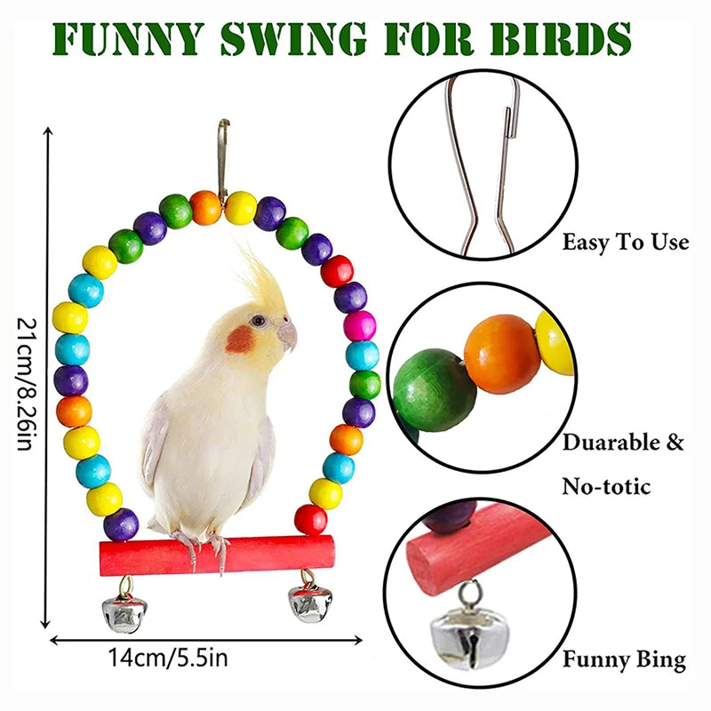7pcs Pack Wood Parrot Toys Bird Toy Cage Bird Accessories