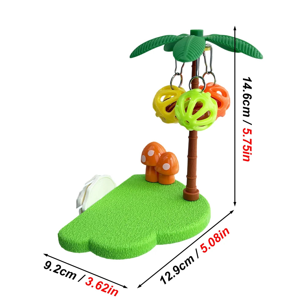 Tropical Bird Perch Platform Bell Ball Palm Tree Interactive Toy