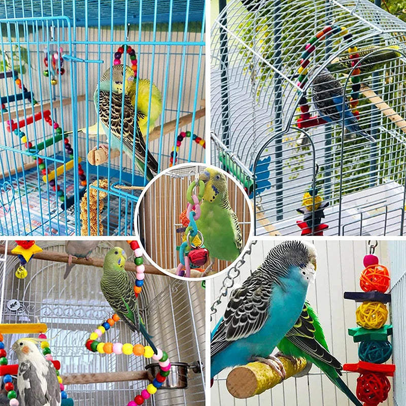 7pcs Pack Wood Parrot Toys Bird Toy Cage Bird Accessories