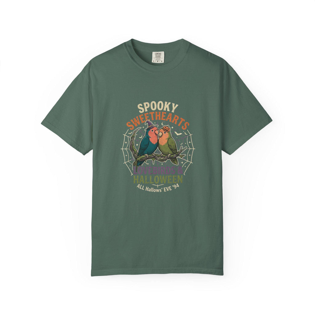 Spooky Lovebirds Halloween T-Shirt, Cute Parrot Lover Gift, Lovebird Ghost Spiderweb Shirt, Couples Halloween Costume, Bird Mom Fall Tee