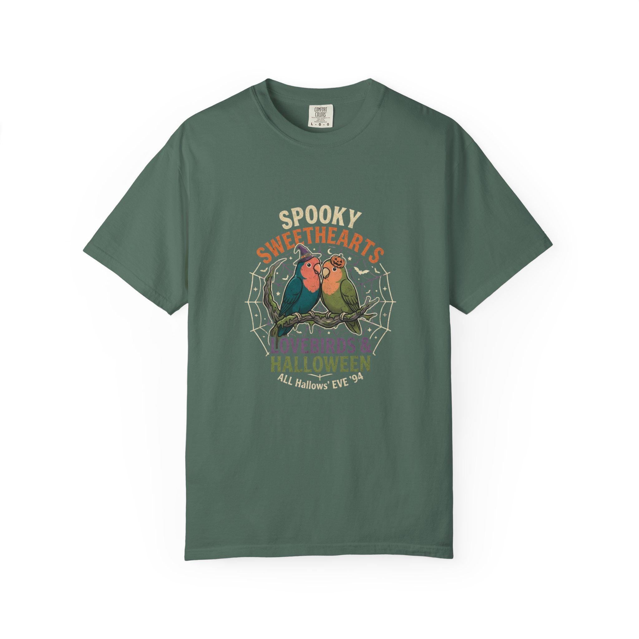 Spooky Lovebirds Halloween T-Shirt, Cute Parrot Lover Gift, Lovebird Ghost Spiderweb Shirt, Couples Halloween Costume, Bird Mom Fall Tee