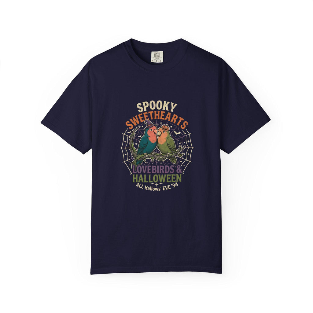 Spooky Lovebirds Halloween T-Shirt, Cute Parrot Lover Gift, Lovebird Ghost Spiderweb Shirt, Couples Halloween Costume, Bird Mom Fall Tee