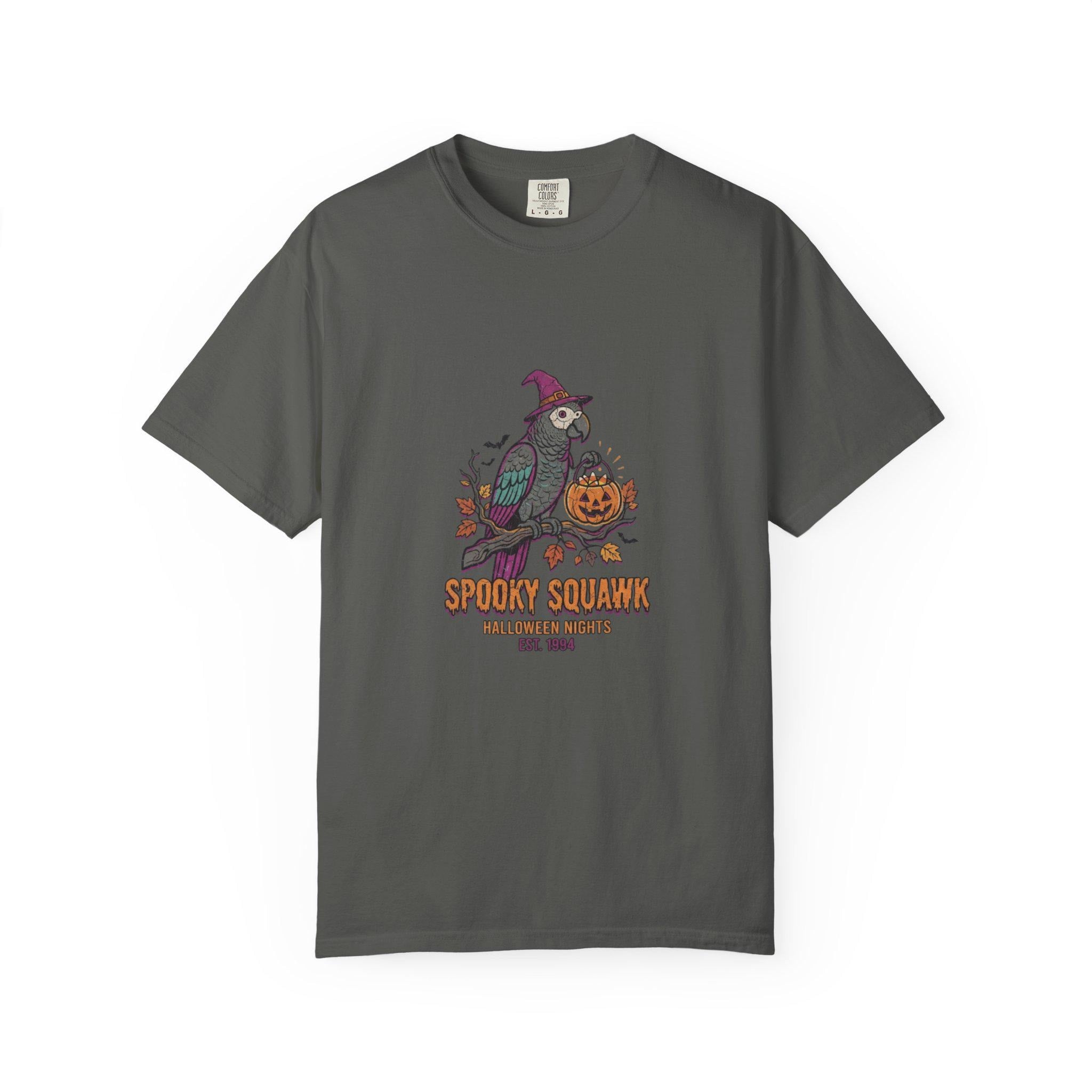 African Grey Parrot Halloween T-Shirt, Funny Spooky Squawk Bird Lover Gift, Cute Witch Hat Parrot Costume, Bird Mom Fall Graphic Tee