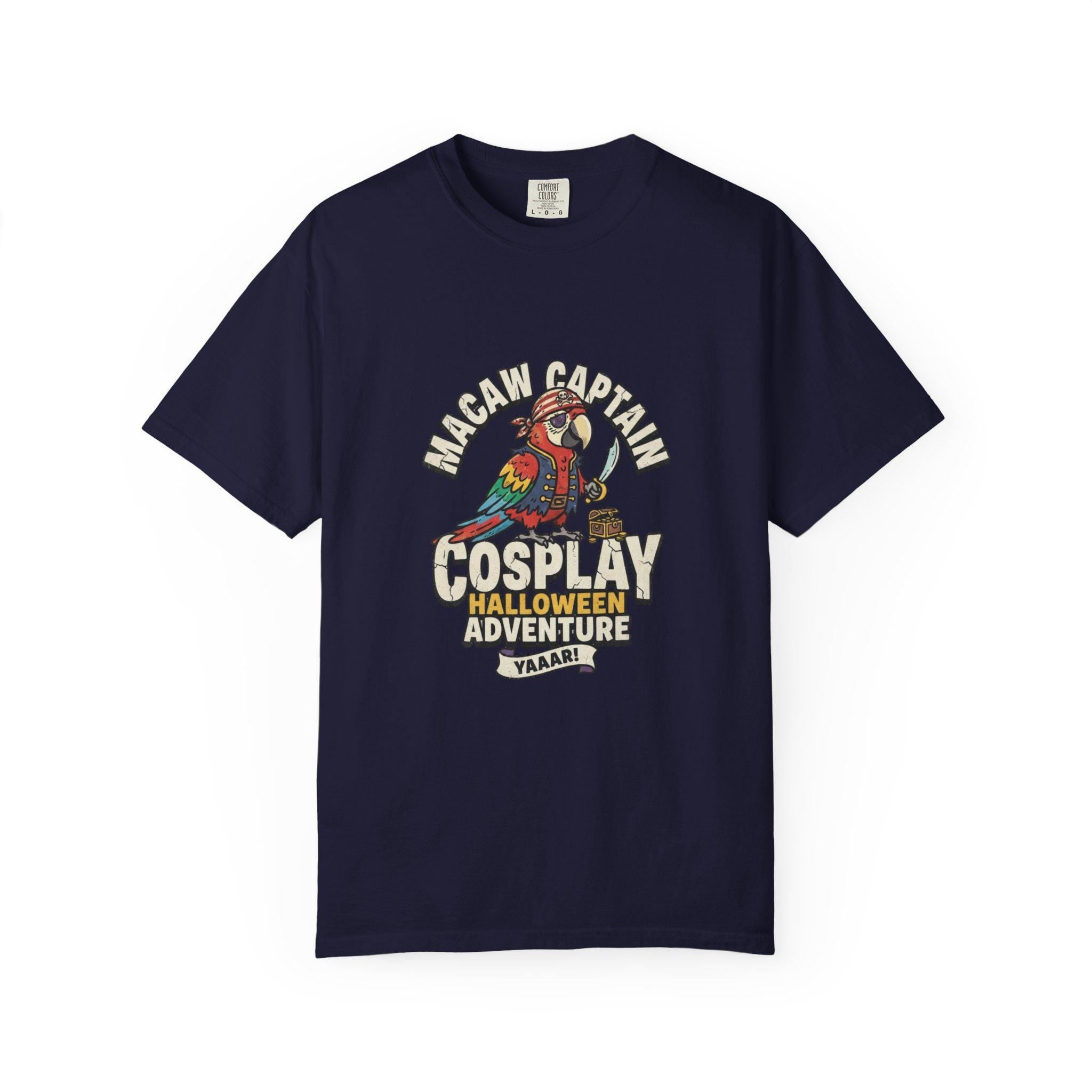 Macaw Captain Halloween T-Shirt, Funny Pirate Parrot Cosplay, Pirate Bird Lover Gift, Tropical Bird Halloween Party, Cute Macaw Fall Tee