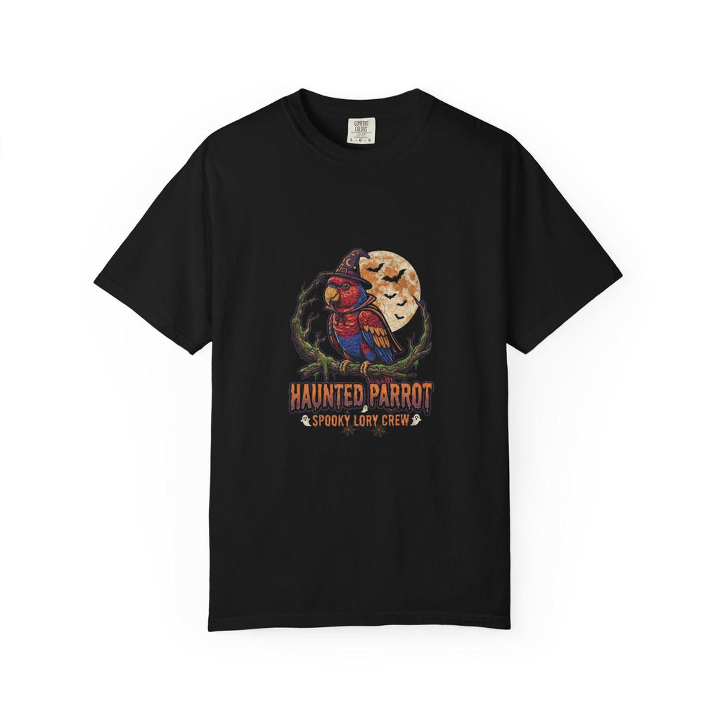 Haunted Lory Parrot Halloween T-Shirt, Spooky Lory Crew Gift, Cute Witch Hat Parrot Costume, Bird Mom Fall Graphic Tee, Gothic Bird Lover