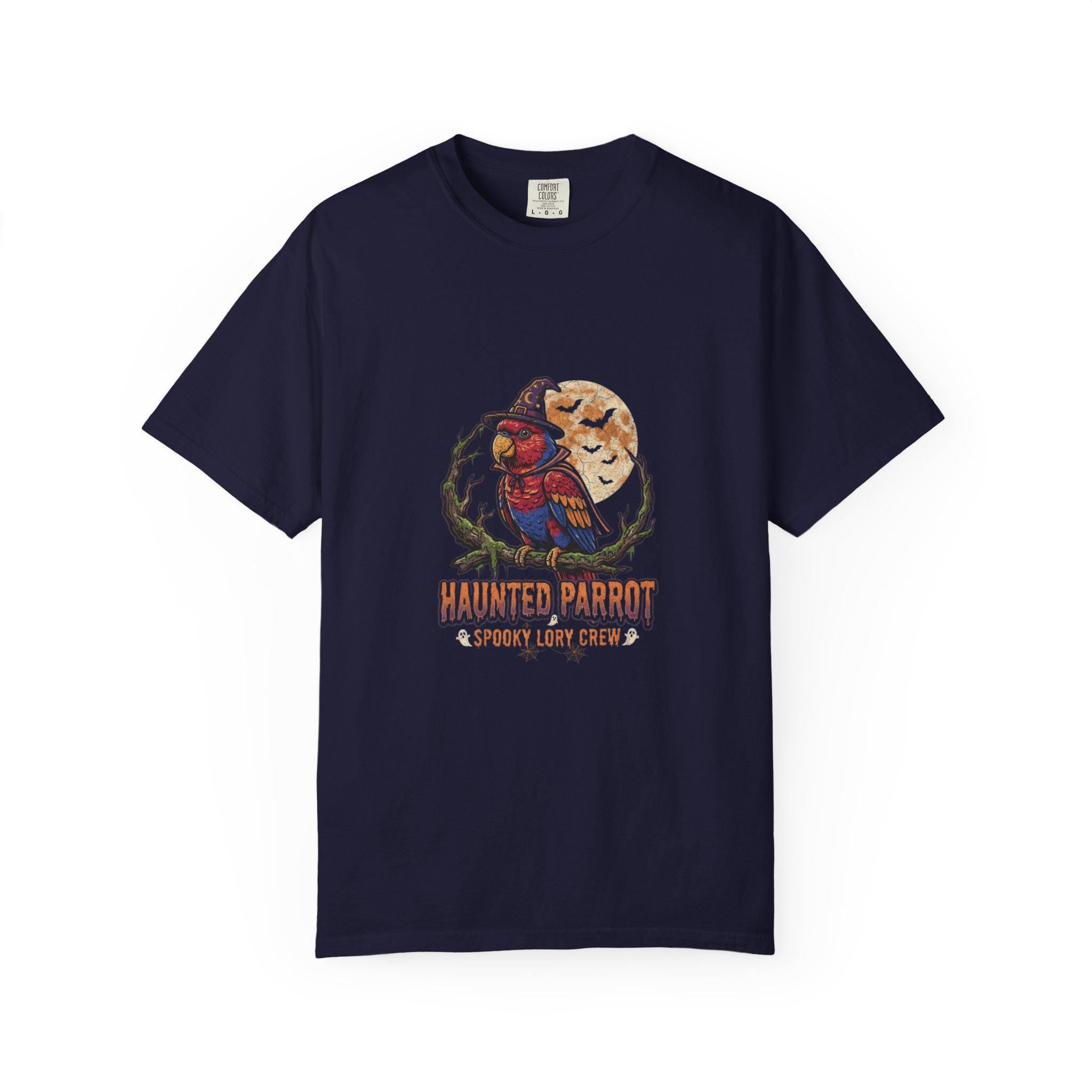 Haunted Lory Parrot Halloween T-Shirt, Spooky Lory Crew Gift, Cute Witch Hat Parrot Costume, Bird Mom Fall Graphic Tee, Gothic Bird Lover