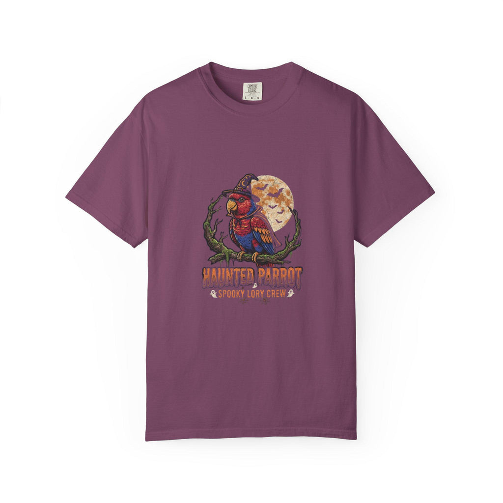 Haunted Lory Parrot Halloween T-Shirt, Spooky Lory Crew Gift, Cute Witch Hat Parrot Costume, Bird Mom Fall Graphic Tee, Gothic Bird Lover
