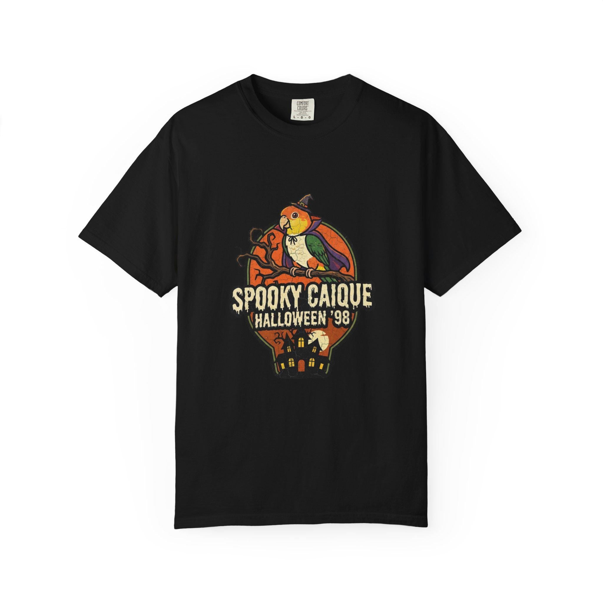 Spooky Caique Halloween T-Shirt, Cute Parrot Haunted House Graphic, Funny Bird Lover Gift, Bird Mom Fall Tee, Caique Parrot Costume