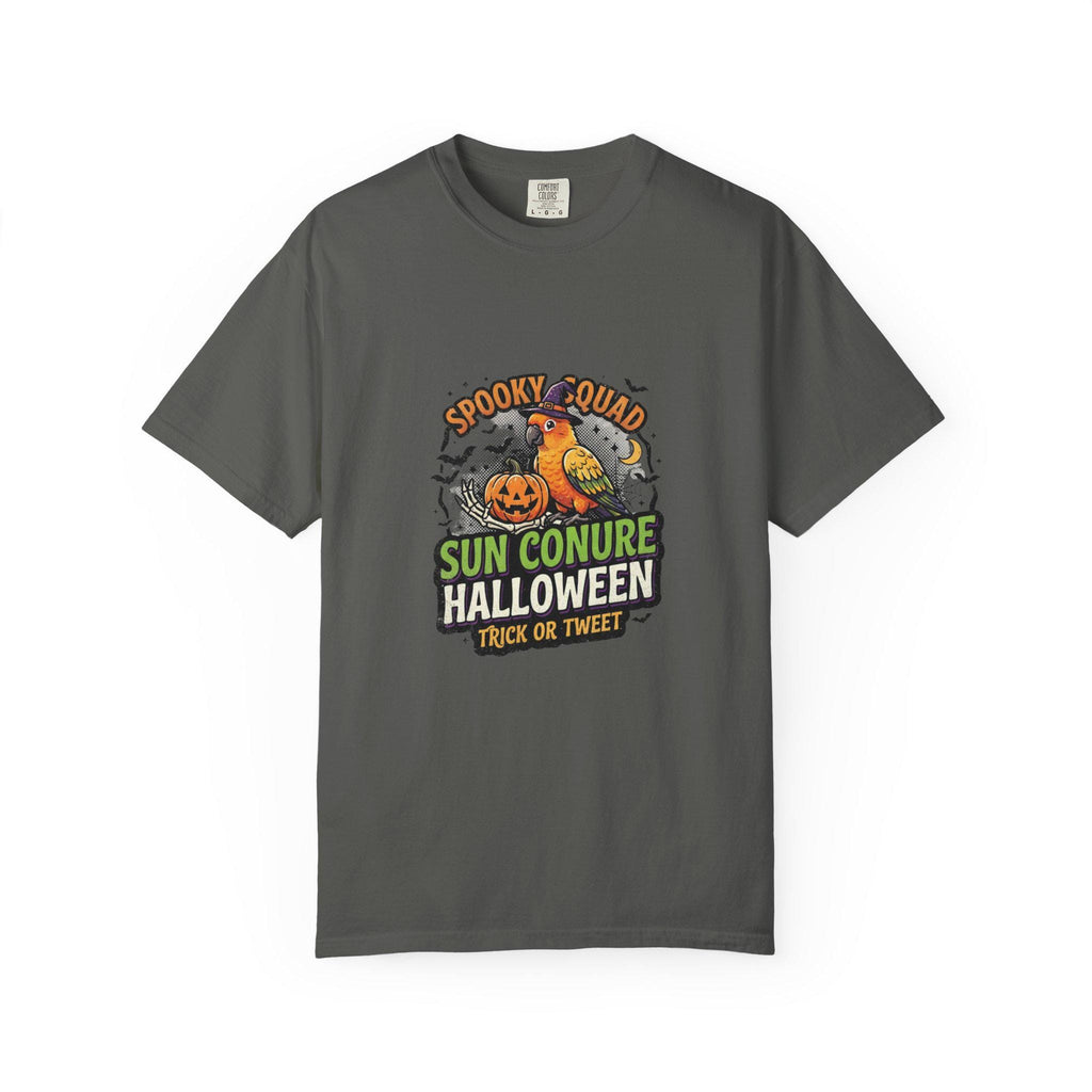 Sun Conure Halloween T-Shirt, Spooky Squad Bird Lover Gift, Cute Sun Conure Ghost Costume, Funny Bird Mom Fall Tee, Trick Or Tweet Graphic