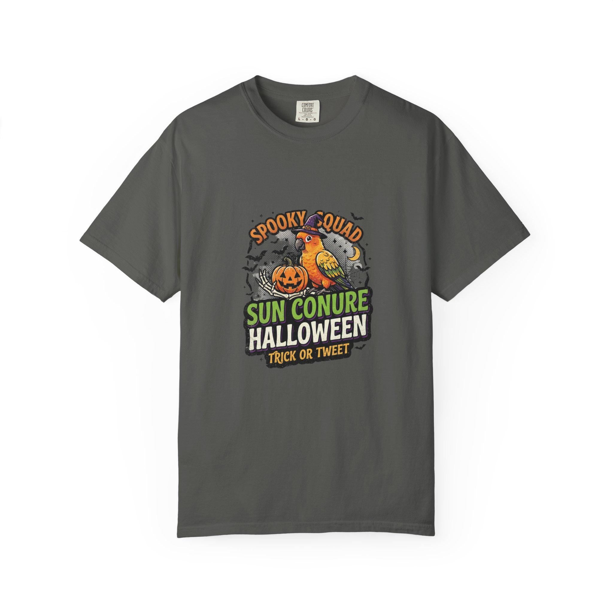 Sun Conure Halloween T-Shirt, Spooky Squad Bird Lover Gift, Cute Sun Conure Ghost Costume, Funny Bird Mom Fall Tee, Trick Or Tweet Graphic
