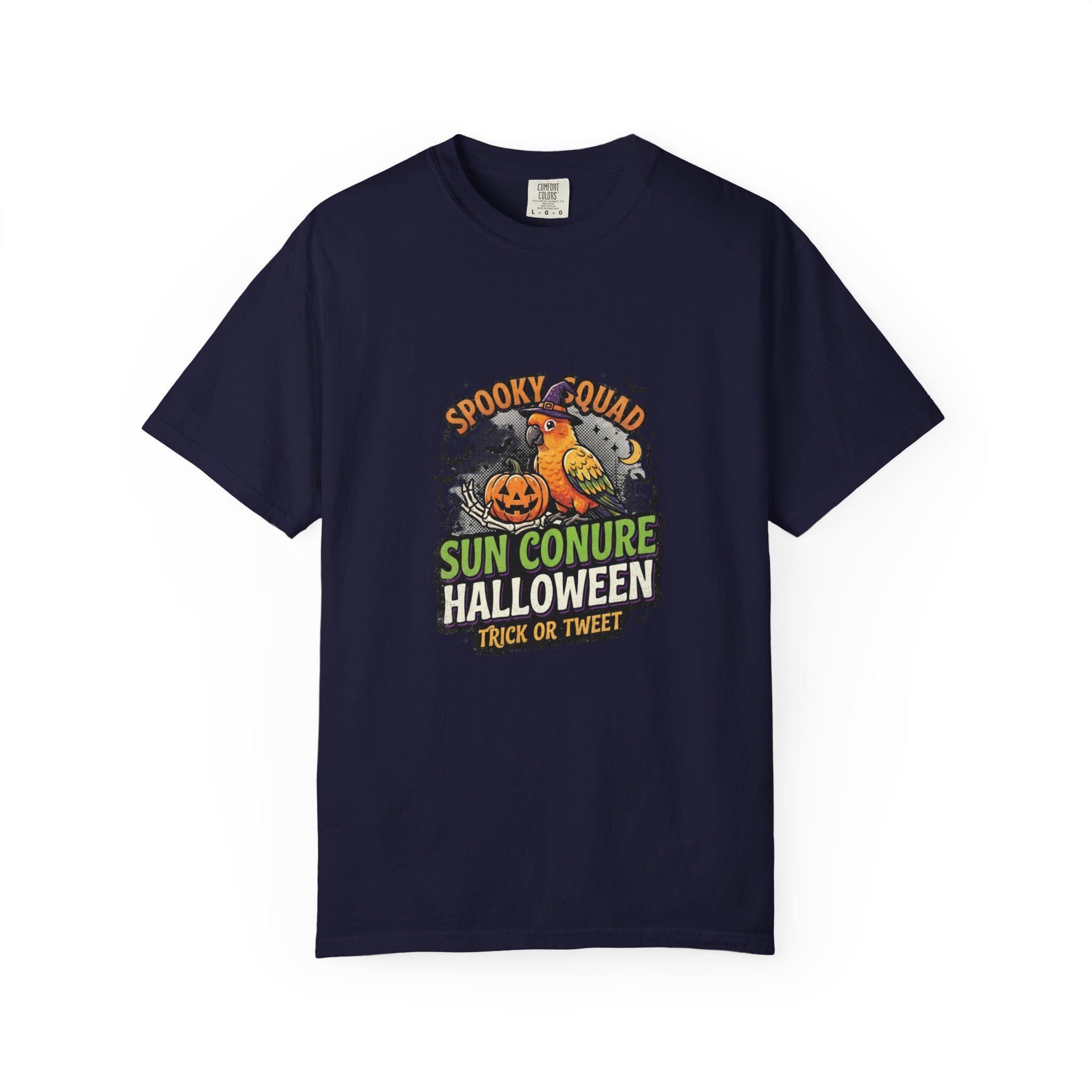 Sun Conure Halloween T-Shirt, Spooky Squad Bird Lover Gift, Cute Sun Conure Ghost Costume, Funny Bird Mom Fall Tee, Trick Or Tweet Graphic