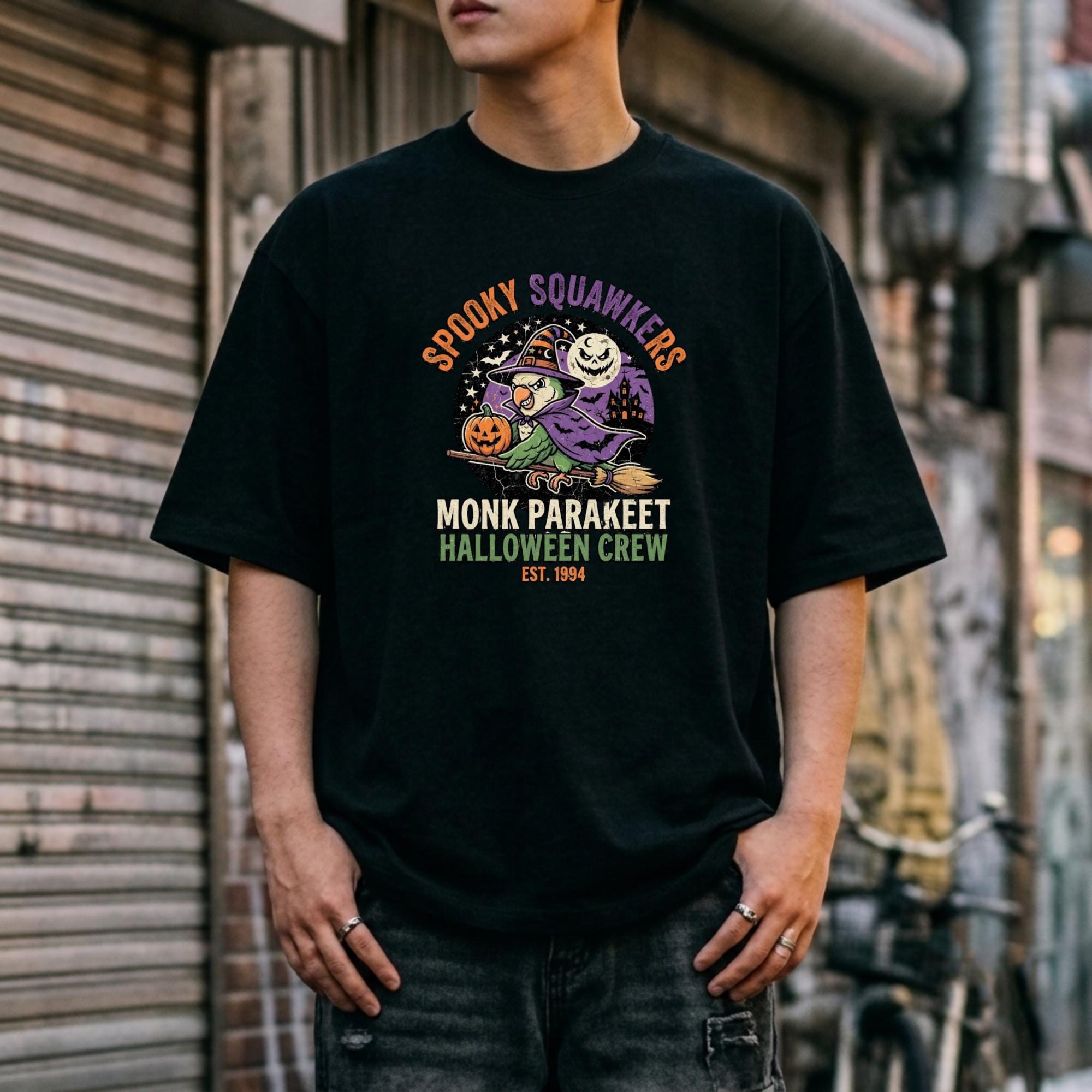 Monk Parakeet Halloween T-Shirt, Funny Spooky Squawkers Bird Lover Gift, Cute Witch Hat Parrot Costume, Bird Mom Fall Graphic Tee