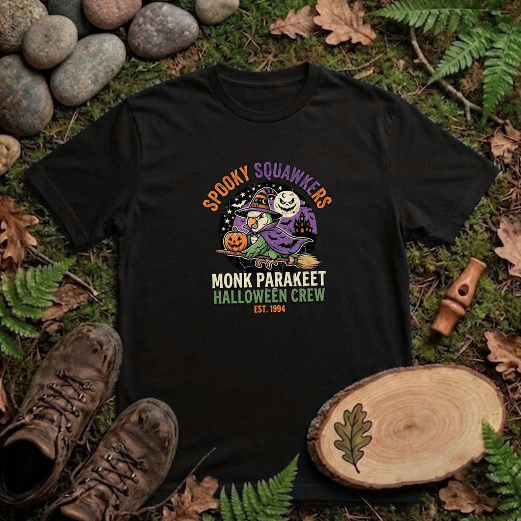 Monk Parakeet Halloween T-Shirt, Funny Spooky Squawkers Bird Lover Gift, Cute Witch Hat Parrot Costume, Bird Mom Fall Graphic Tee