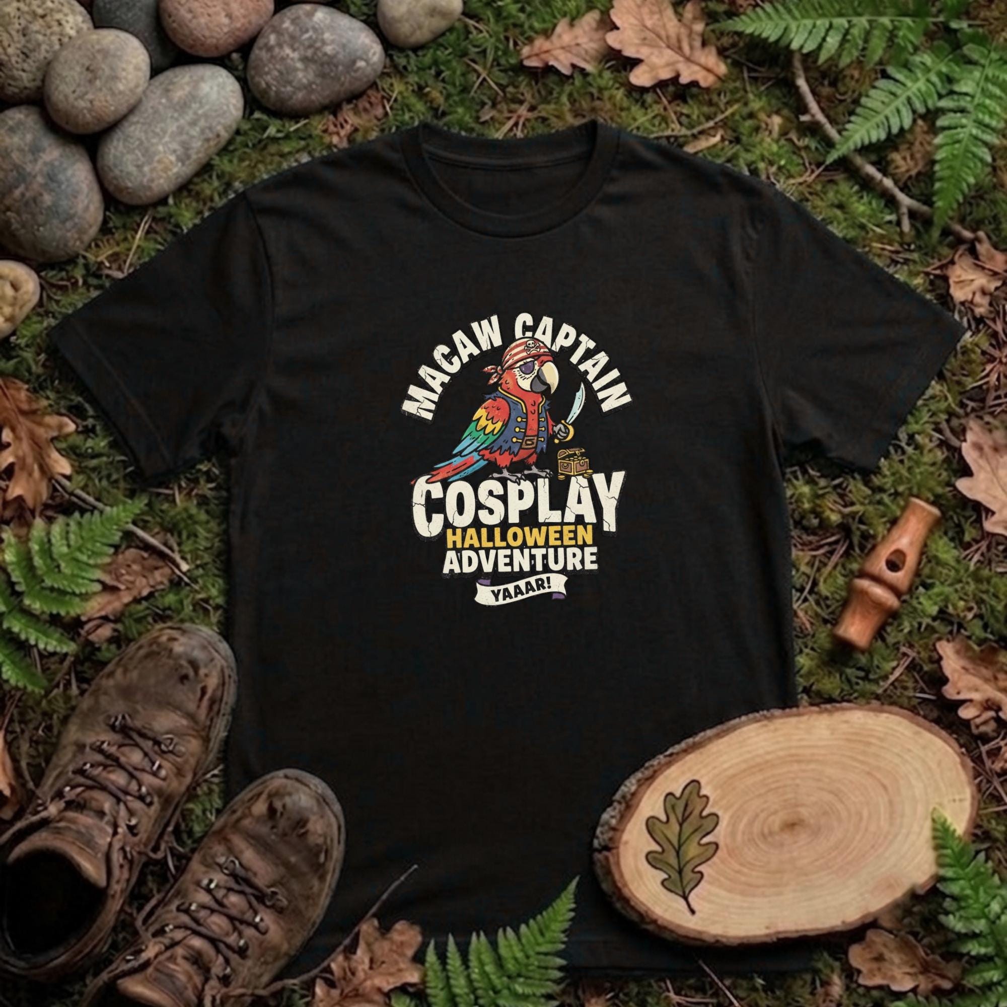 Macaw Captain Halloween T-Shirt, Funny Pirate Parrot Cosplay, Pirate Bird Lover Gift, Tropical Bird Halloween Party, Cute Macaw Fall Tee