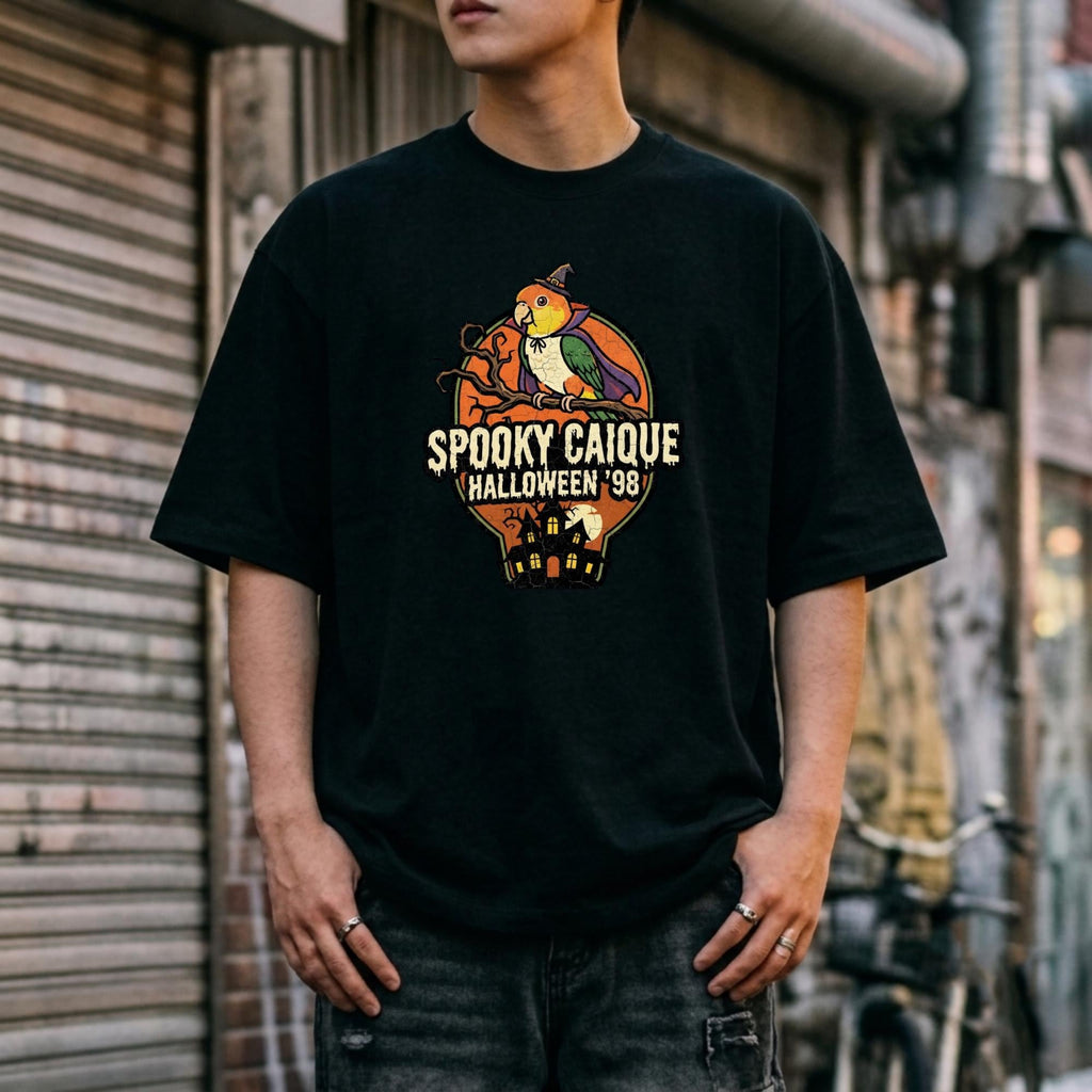 Spooky Caique Halloween T-Shirt, Cute Parrot Haunted House Graphic, Funny Bird Lover Gift, Bird Mom Fall Tee, Caique Parrot Costume