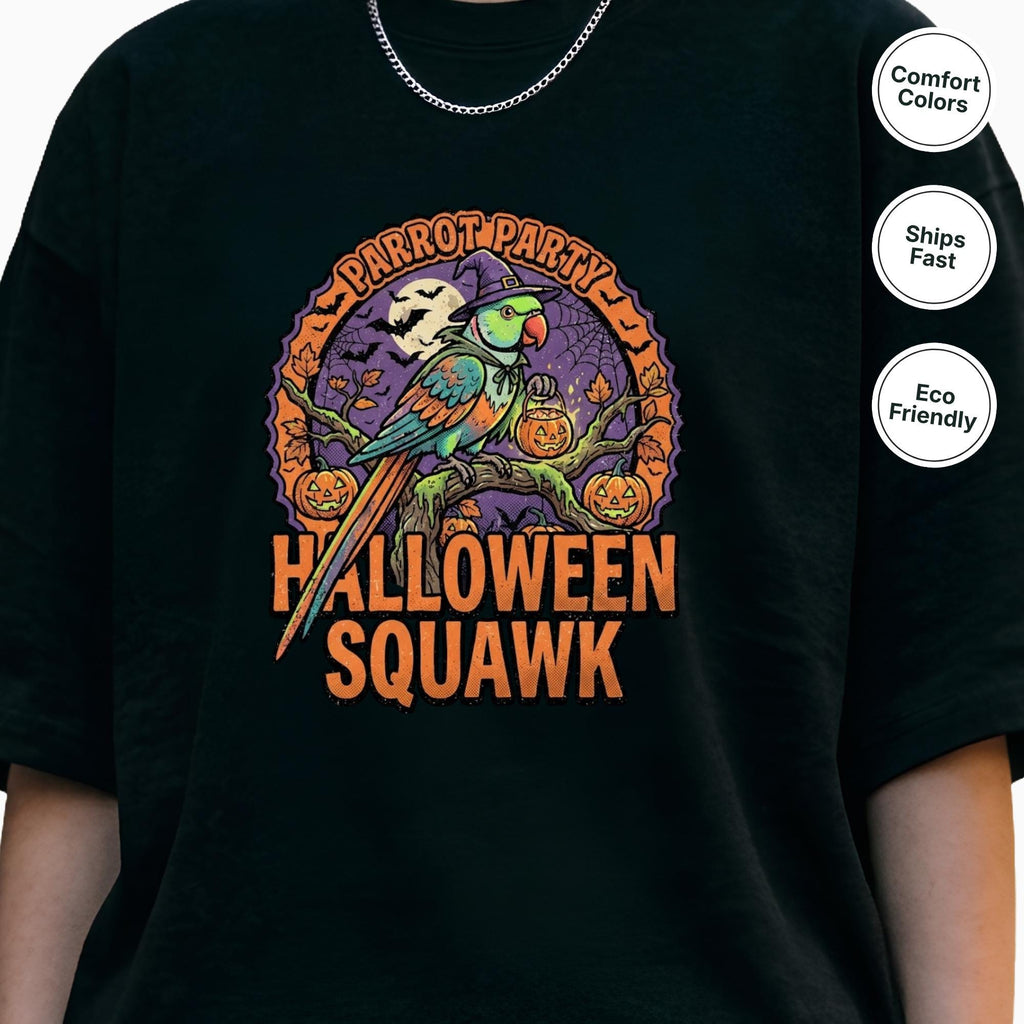 Indian Ringneck Halloween T-Shirt, Cute Spooky Ringneck Parrot Gift, Witch Hat Bird Graphic, Funny Bird Mom Fall Tee, Parakeet Lover Shirt