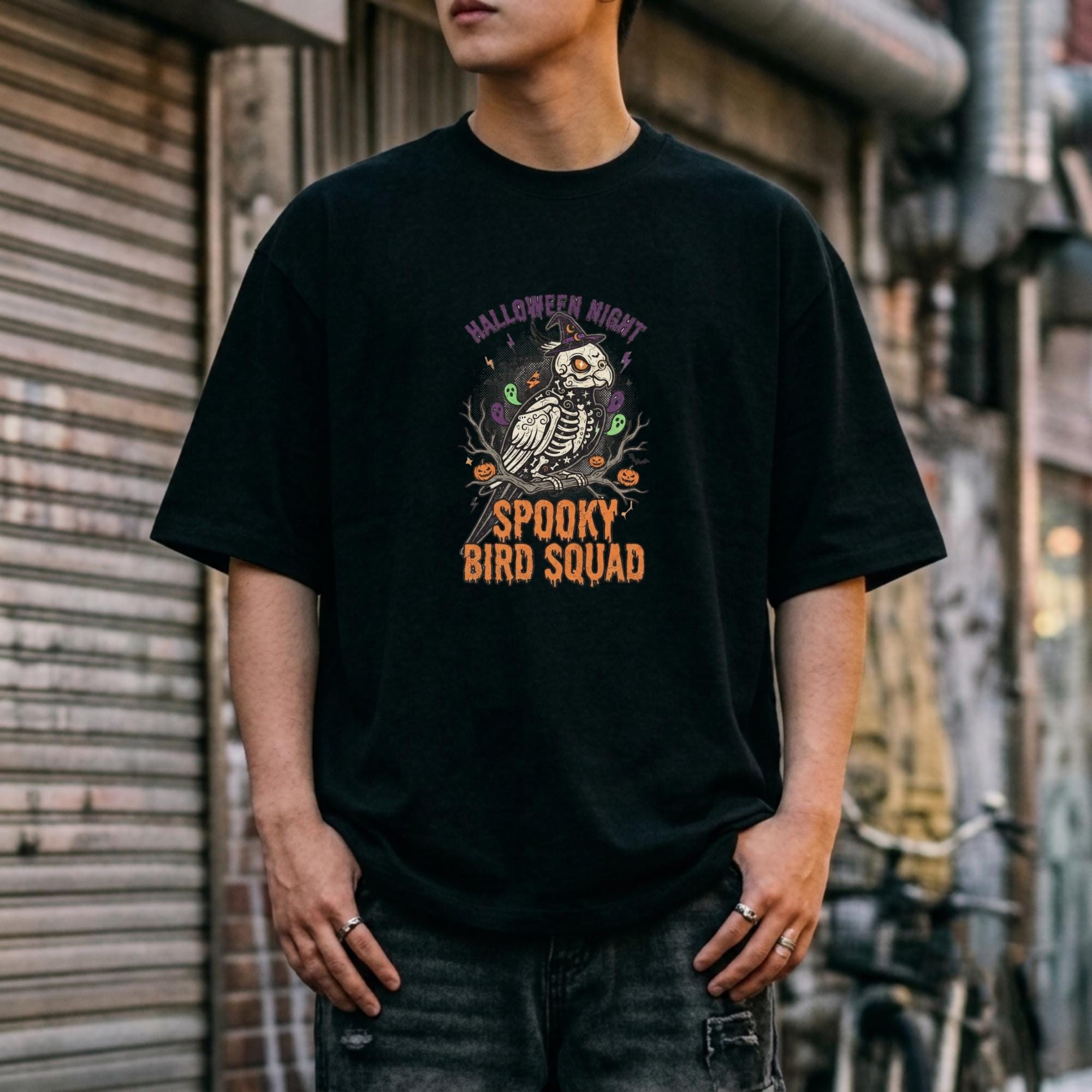 Spooky Bird Squad Halloween Shirt, Funny Skeleton Parrot Tee, Cute Bird Lover Gift, Spooky Season Graphic Tee, Halloween Party Apparel