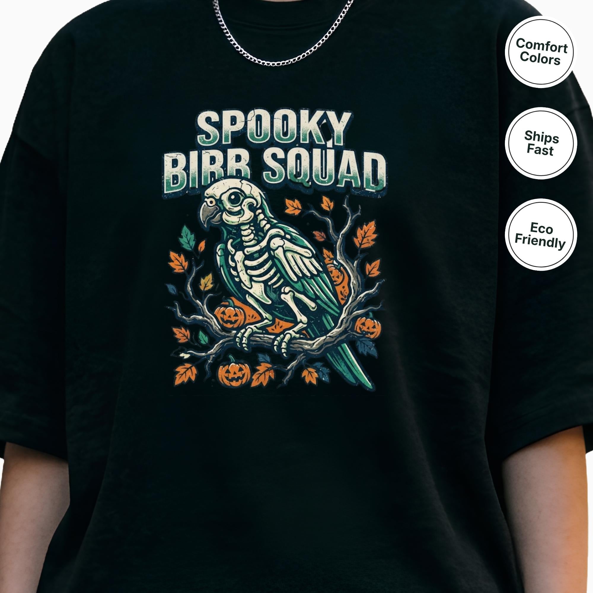 Spooky Bird Squad Shirt, Macaw Skeleton Halloween Tee, Funny Parrot Lover Gift, Gothic Bird Anatomy, Trick or Treat Apparel, Spooky Season
