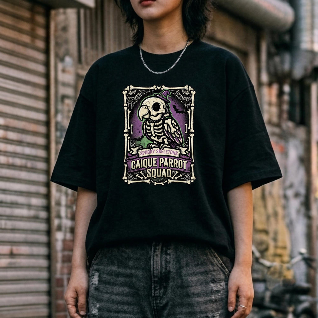 Caique Parrot Halloween Shirt, Spooky Skeletons Bird Squad Tee, Cute Caique Lover Gift, Funny Parrot Anatomy Apparel, Gothic Bird Owner Gift