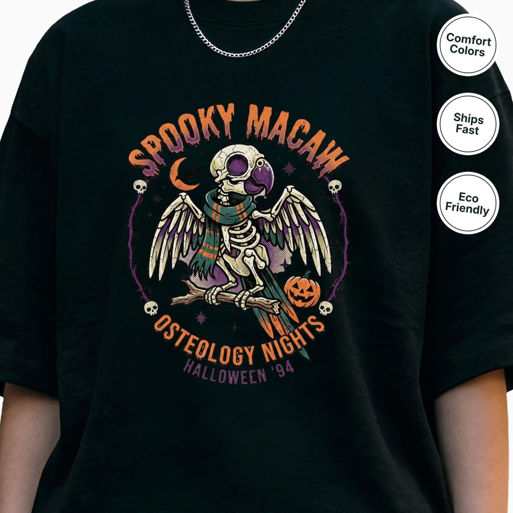 Spooky Macaw Shirt, Osteology Nights Halloween Tee, Funny Parrot Anatomy Gift, Macaw Lover Apparel, Bird Skeleton Graphic, Spooky Season Top