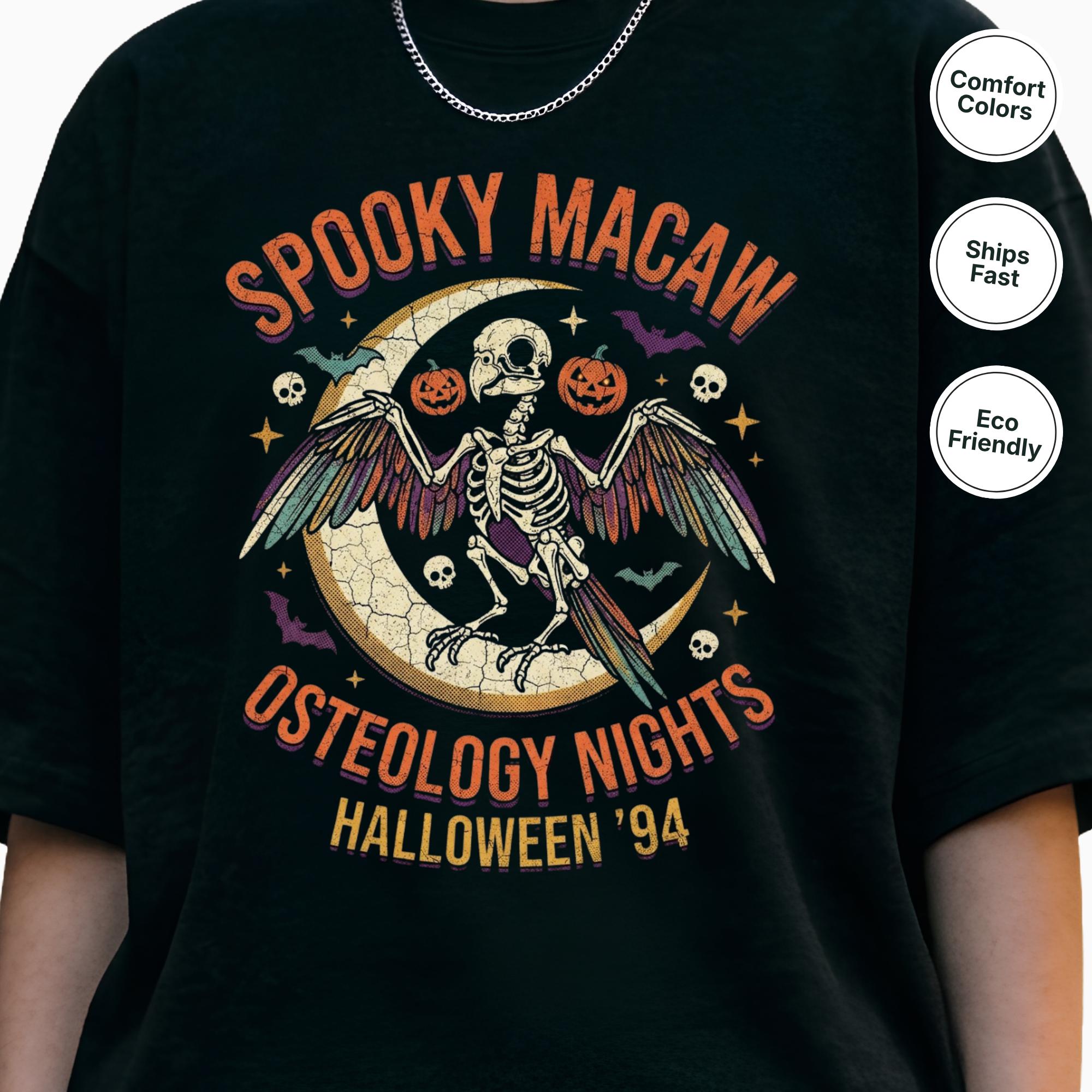 Spooky Macaw Halloween Shirt, Osteology Nights Parrot Tee, Funny Bird Skeleton Gift, Macaw Lover Apparel, Gothic Bird Graphic, Spooky Season