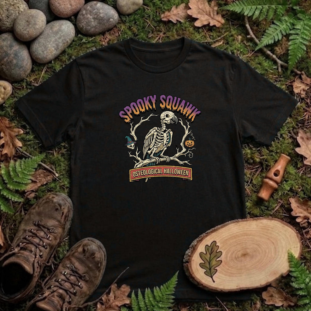 Spooky Squawk Halloween Shirt, Osteological Halloween Parrot Tee, Funny Bird Skeleton Gift, Bird Lover Apparel, Gothic Parrot Anatomy