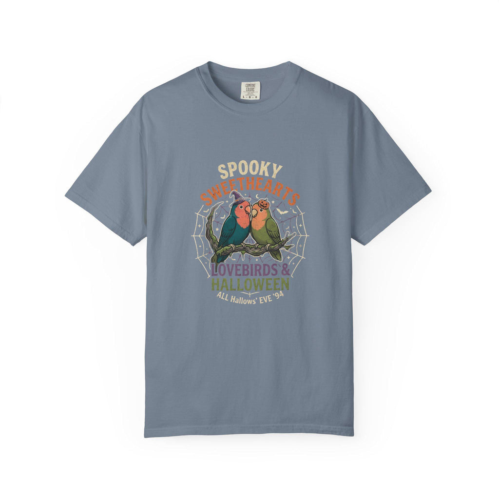 Spooky Lovebirds Halloween T-Shirt, Cute Parrot Lover Gift, Lovebird Ghost Spiderweb Shirt, Couples Halloween Costume, Bird Mom Fall Tee