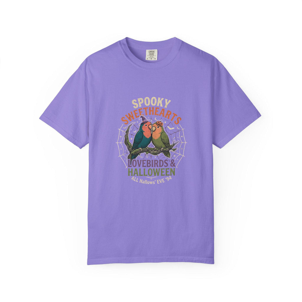 Spooky Lovebirds Halloween T-Shirt, Cute Parrot Lover Gift, Lovebird Ghost Spiderweb Shirt, Couples Halloween Costume, Bird Mom Fall Tee