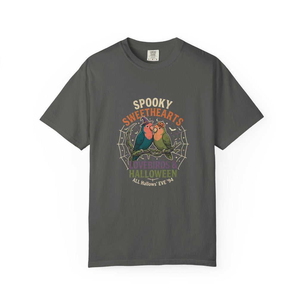 Spooky Lovebirds Halloween T-Shirt, Cute Parrot Lover Gift, Lovebird Ghost Spiderweb Shirt, Couples Halloween Costume, Bird Mom Fall Tee