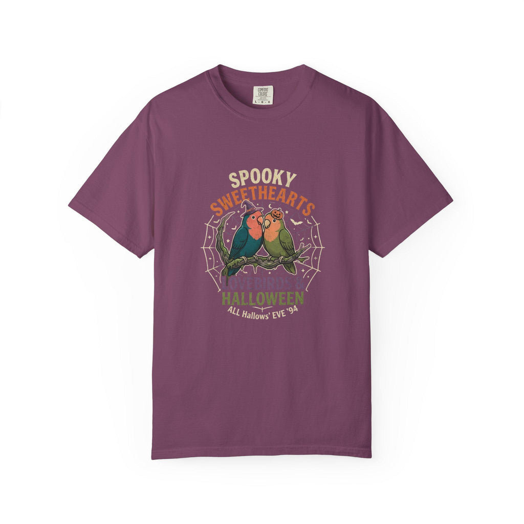 Spooky Lovebirds Halloween T-Shirt, Cute Parrot Lover Gift, Lovebird Ghost Spiderweb Shirt, Couples Halloween Costume, Bird Mom Fall Tee