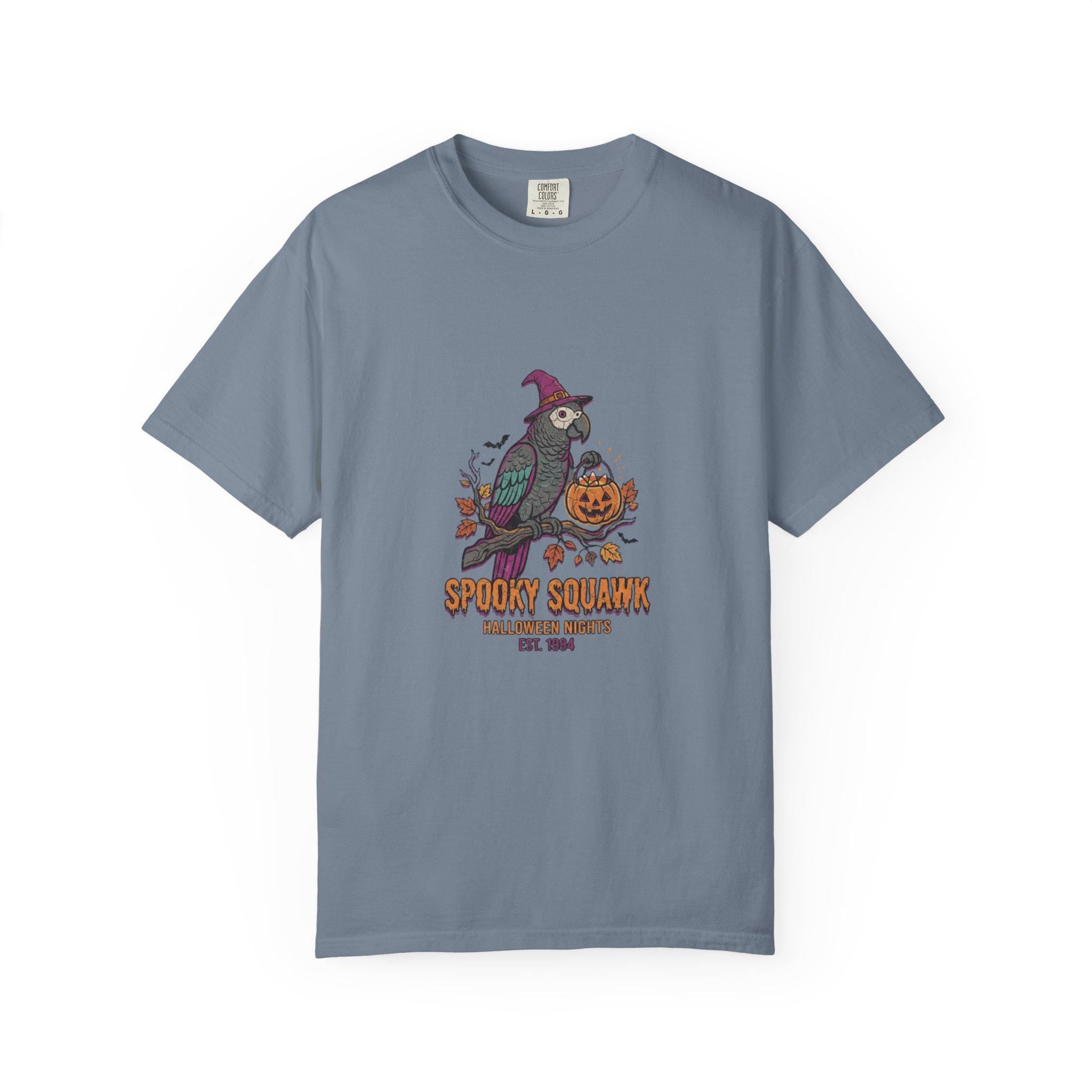 African Grey Parrot Halloween T-Shirt, Funny Spooky Squawk Bird Lover Gift, Cute Witch Hat Parrot Costume, Bird Mom Fall Graphic Tee
