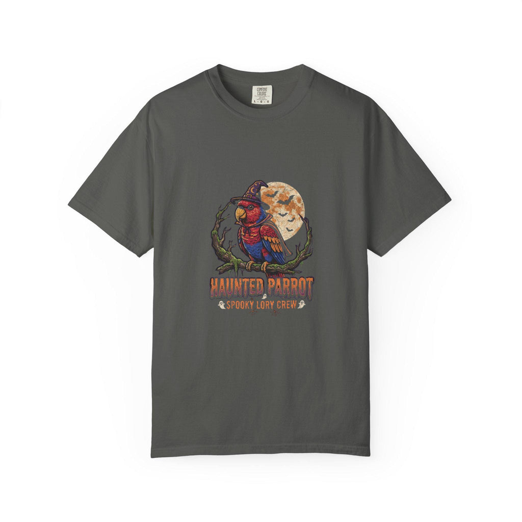 Haunted Lory Parrot Halloween T-Shirt, Spooky Lory Crew Gift, Cute Witch Hat Parrot Costume, Bird Mom Fall Graphic Tee, Gothic Bird Lover