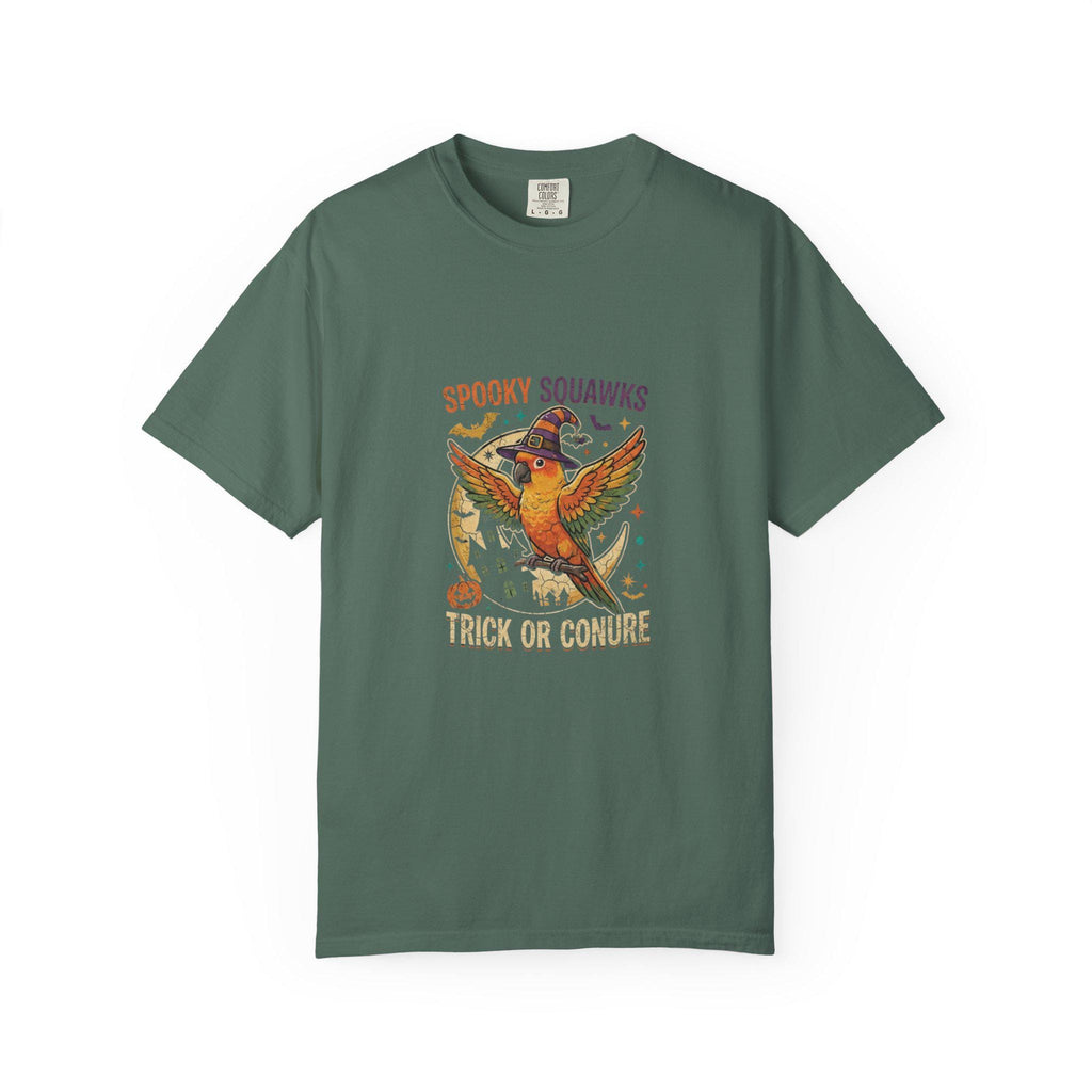Sun Conure Halloween T-Shirt, Spooky Squawks Bird Lover Gift, Trick Or Conure Graphic, Funny Witch Hat Parrot Tee, Bird Mom Fall Outfit