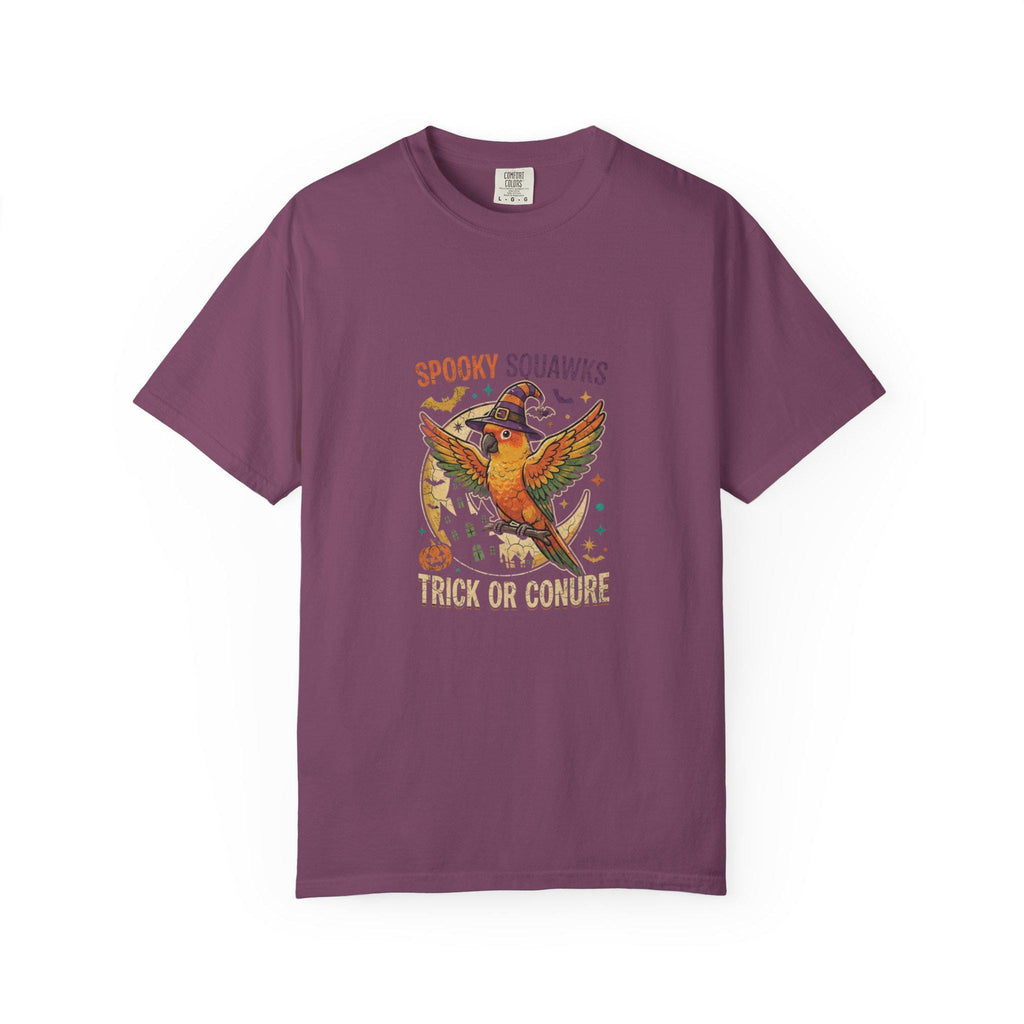 Sun Conure Halloween T-Shirt, Spooky Squawks Bird Lover Gift, Trick Or Conure Graphic, Funny Witch Hat Parrot Tee, Bird Mom Fall Outfit