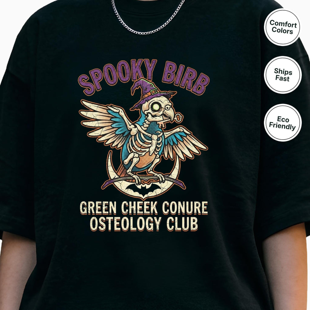 Green Cheek Conure Skeleton Shirt, Spooky Bird Anatomy Tee, Funny Parrot Lover Gift, Cute Conure Halloween Apparel, Bird Osteology Club Gift