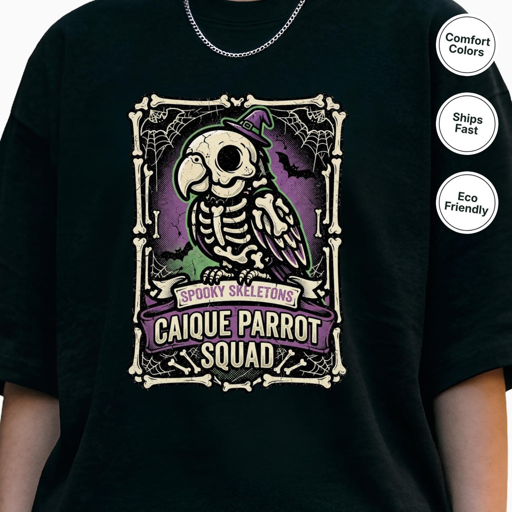 Caique Parrot Halloween Shirt, Spooky Skeletons Bird Squad Tee, Cute Caique Lover Gift, Funny Parrot Anatomy Apparel, Gothic Bird Owner Gift