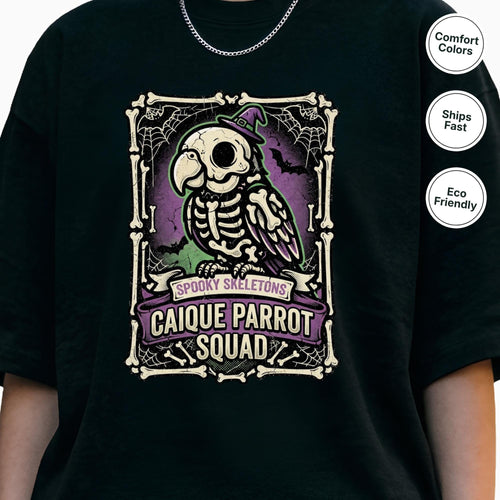 Caique Parrot Halloween Shirt, Spooky Skeletons Bird Squad Tee, Cute Caique Lover Gift, Funny Parrot Anatomy Apparel, Gothic Bird Owner Gift