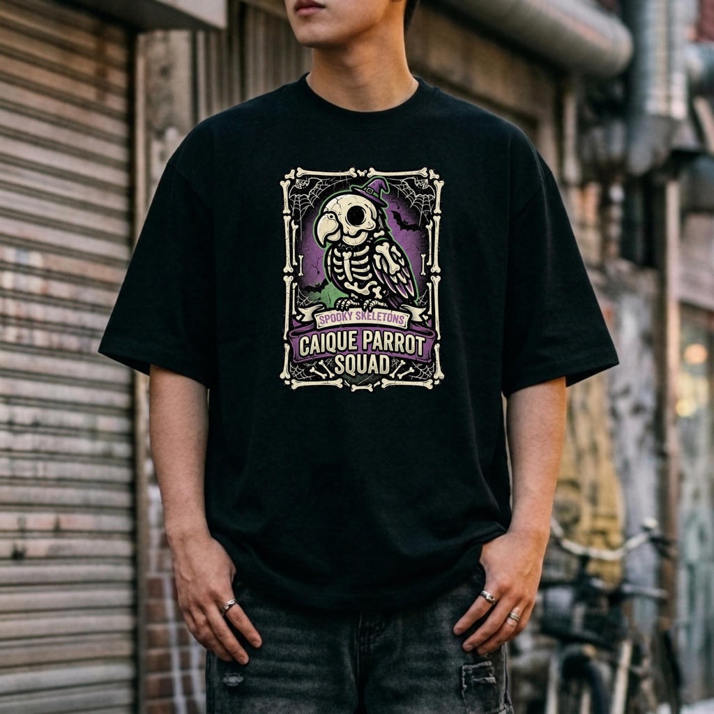 Caique Parrot Halloween Shirt, Spooky Skeletons Bird Squad Tee, Cute Caique Lover Gift, Funny Parrot Anatomy Apparel, Gothic Bird Owner Gift