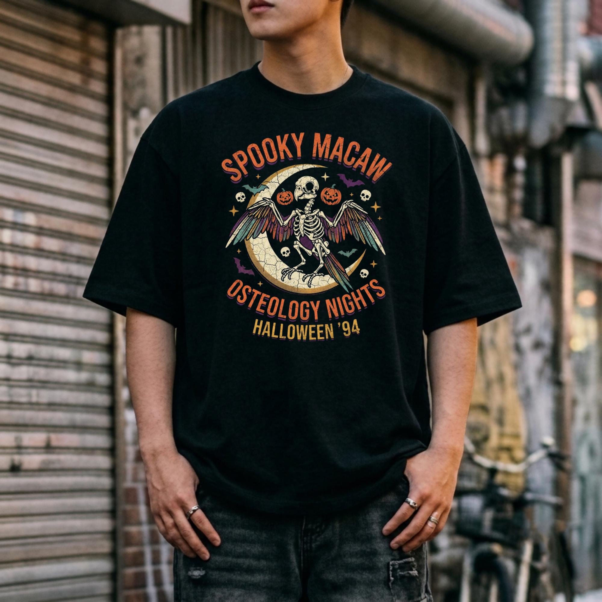 Spooky Macaw Halloween Shirt, Osteology Nights Parrot Tee, Funny Bird Skeleton Gift, Macaw Lover Apparel, Gothic Bird Graphic, Spooky Season