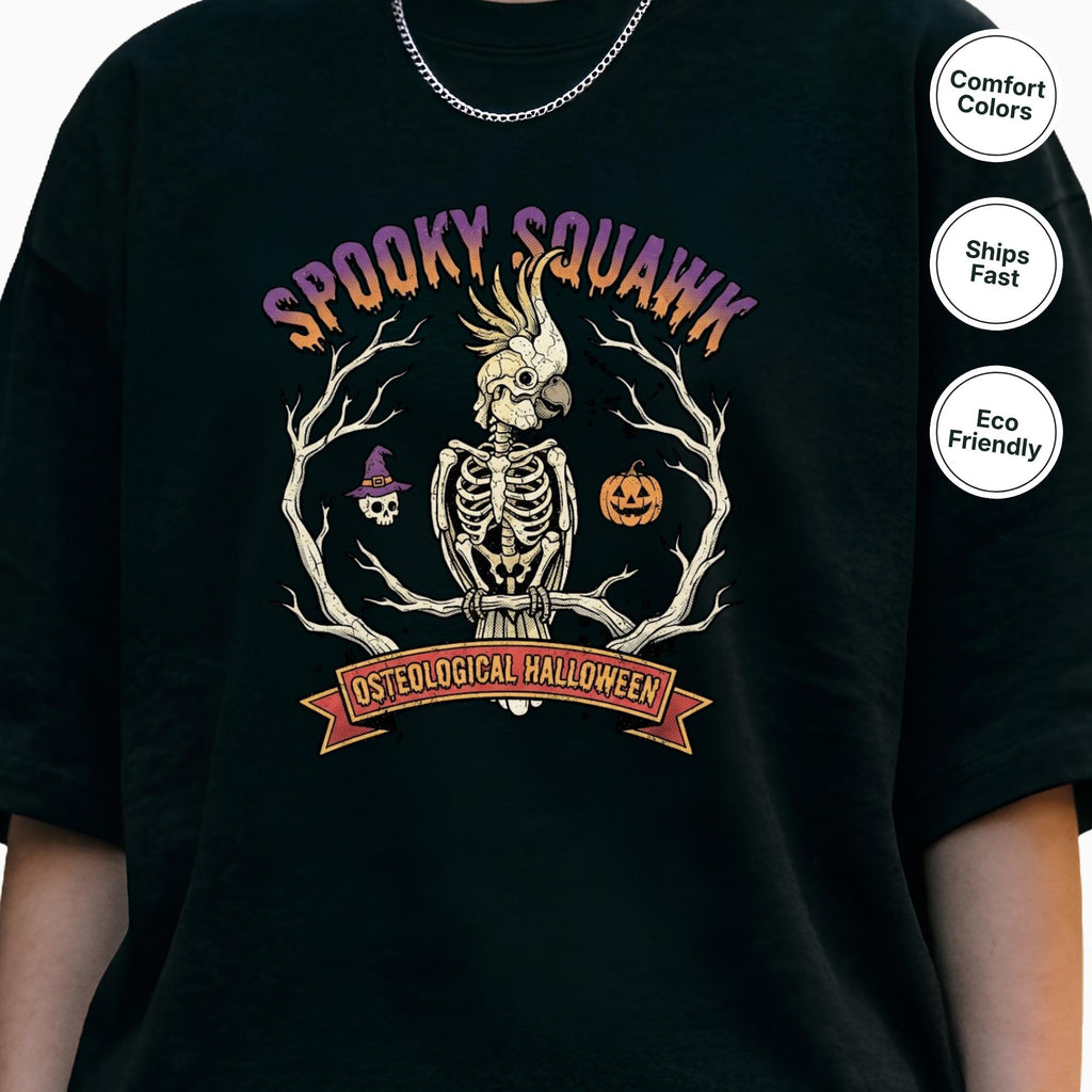 Cockatoo Skeleton Halloween Shirt, Funny Spooky Squawk Parrot Tee, Cute Bird Anatomy Gift, Gothic Cockatoo Apparel, Bird Lover Fall Outfit